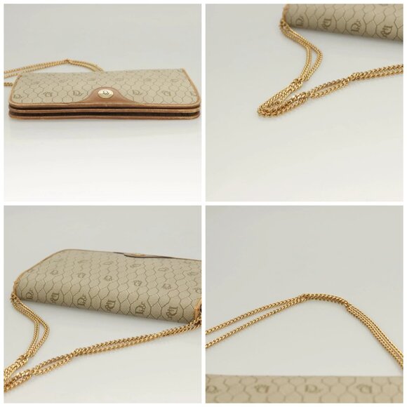 Christian Dior Honeycomb Canvas Chain Shoulder Bag PVC Beige Gold Auth ti3242 - Picture 16 of 16